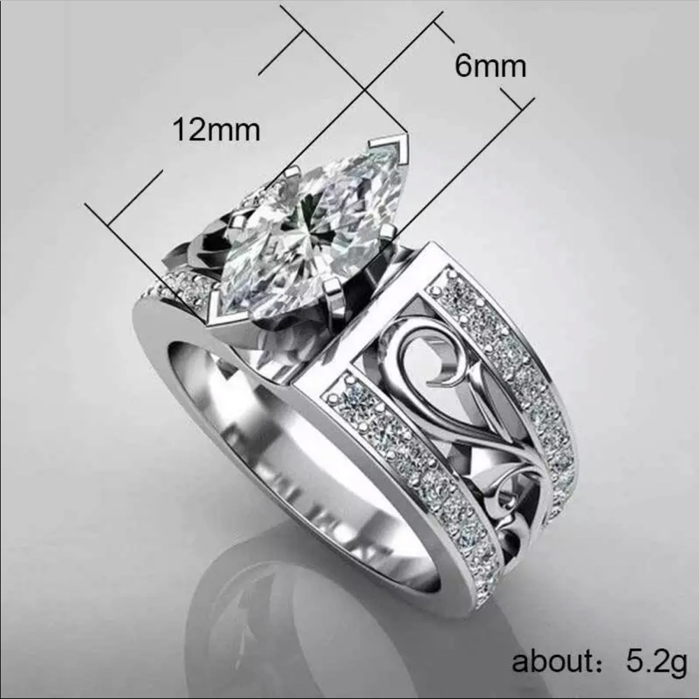 Marquise Cut 925 Silver Diamond Women’s Ring New - Picture 3 of 6